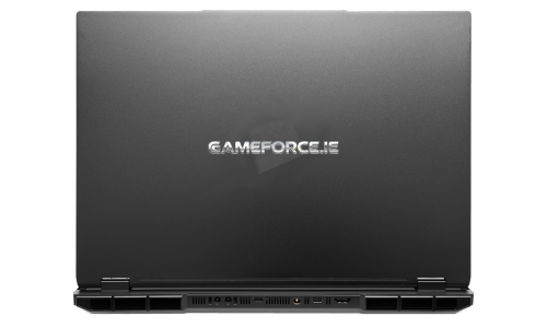 Black laptop with 'GAMEFORCE.IE' logo on a white background