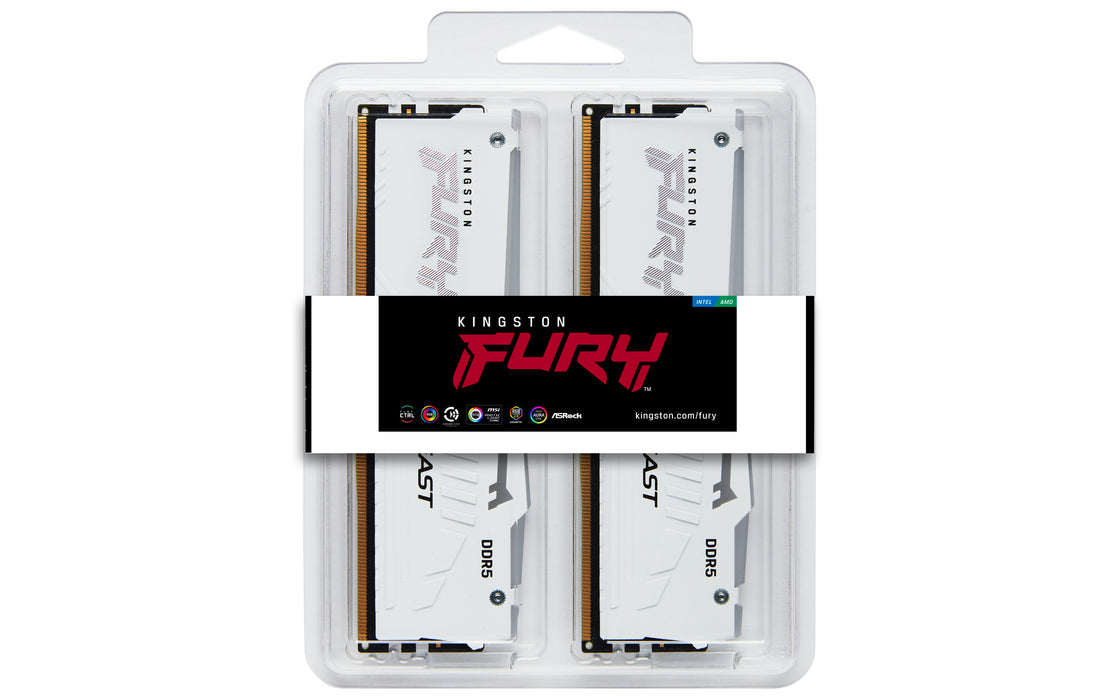 Kingston Technology FURY Beast 64GB 6000MT/s DDR5 CL30 DIMM (Kit of 2) White RGB EXPO