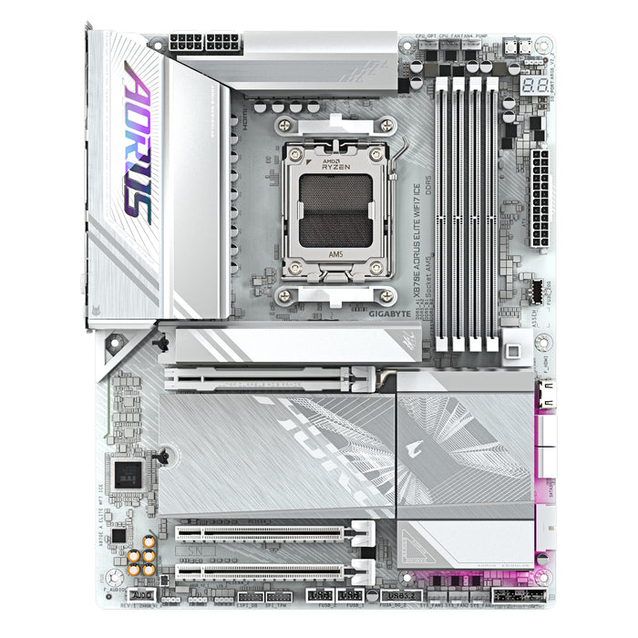 GIGABYTE X870E AORUS ELITE WIFI7 ICE Motherboard - Supports AMD Ryzen 9000 CPUs, 16+2+2 Phases Digital VRM, up to 8200Hz DDR5 (OC), 3xPCIe 5.0 + 1xPCIe 4.0, Wi-Fi 7, 2.5GbE LAN, USB 4