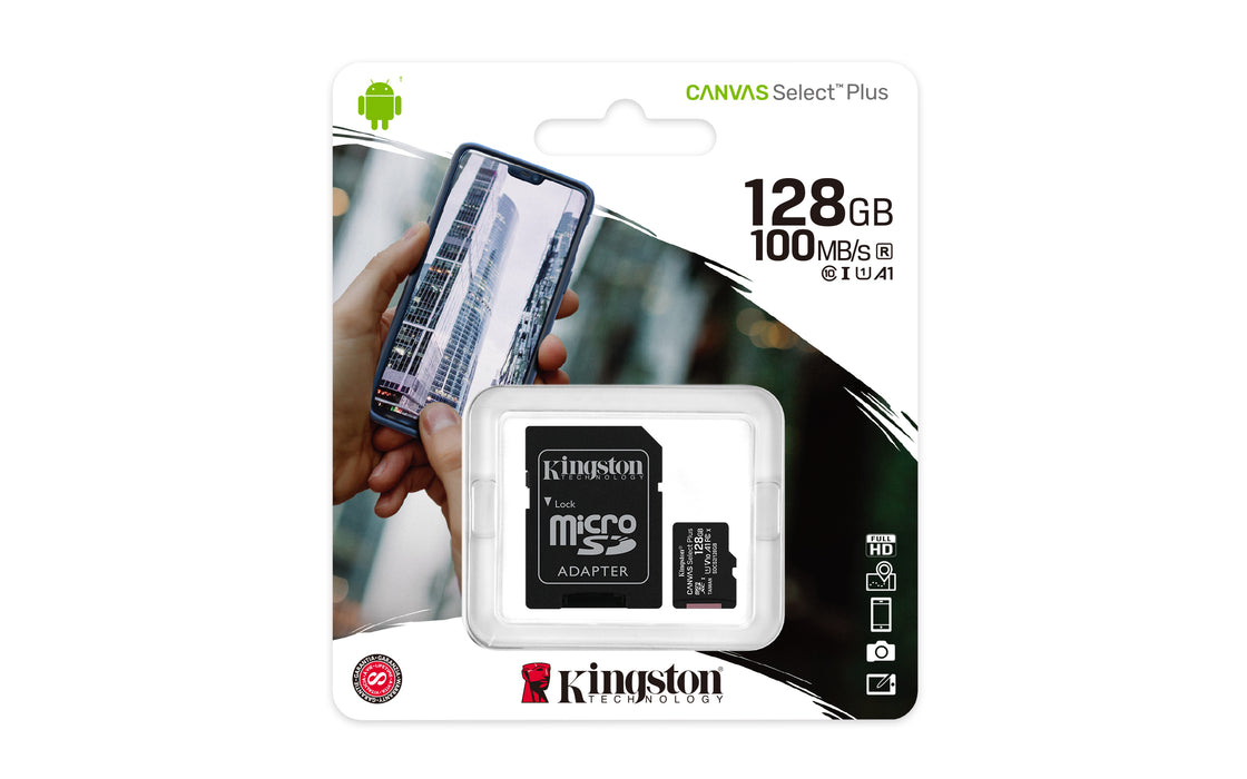 Tarjeta Kingston Technology Canvas Select de 128 GB micSDXC Plus 100R A1 C10 + ADP
